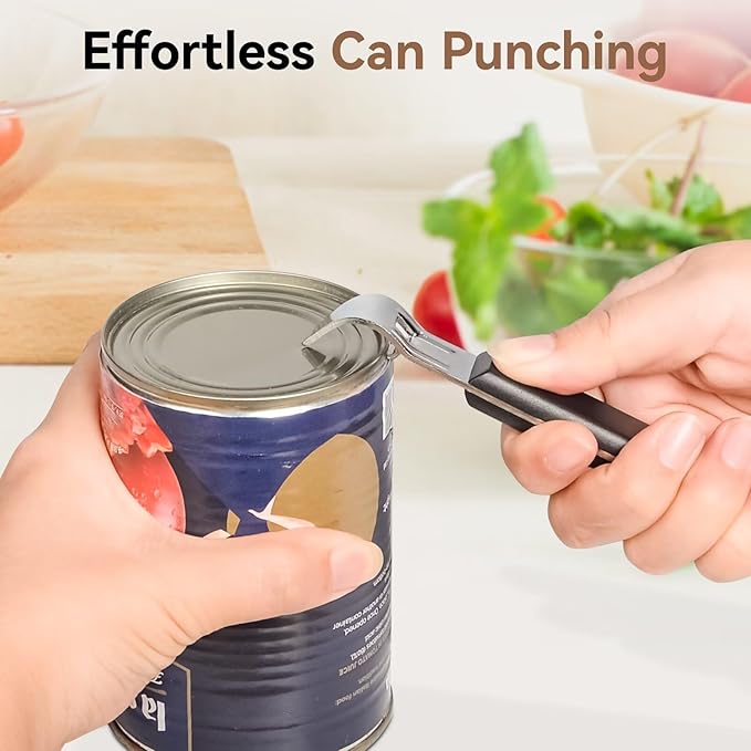 2-in-1 Can Punch Opener & Bottle Opener, 2-Pack, Stainless Steel, Non-Slip Handle, Compact 6.1", For Traditional Cans (No Pull-Tab) & Pry-Off Bottle Caps