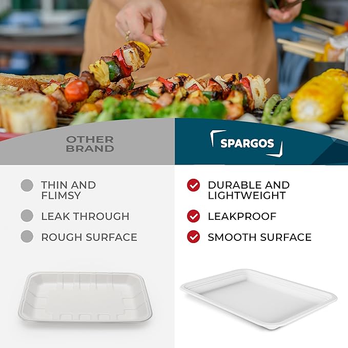 50 Pack 14 Inch Heavy Duty Disposable - Food Trays Compostable - Large Paper Plates Made From Natural Material Biodegradable for Party Serving Crawfish Lobster Crab BBQ Holiday Feast Seafood Supplies