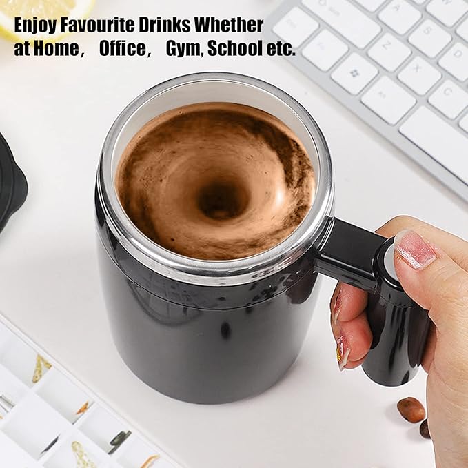 Self Stirring Mug,Rechargeable Auto Magnetic Coffee Mug with 2Pc Stir Bar,Waterproof Automatic Mixing Cup for Milk/Cocoa at Office/Kitchen/Travel 14oz Best Gift - Black
