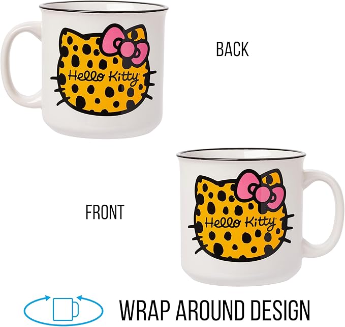 Silver Buffalo Sanrio Hello Kitty Cheetah Print Head Ceramic Camper Mug, 20 Ounces