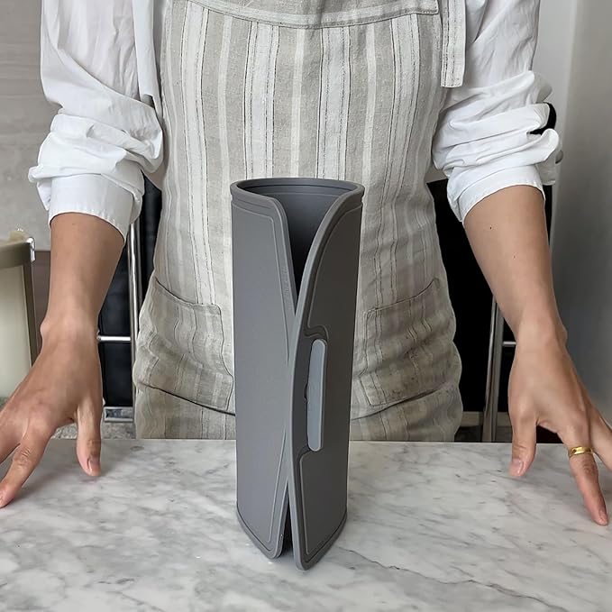Korean Made Thick Silicone Double-Sided Usable Cutting Board 14.3" x 9.7" Foldable Design Drip Groove Grip Handle Dishwasher Safe Gray Color 1PCS Gift for Mom (Gray) Stocking Stuffer