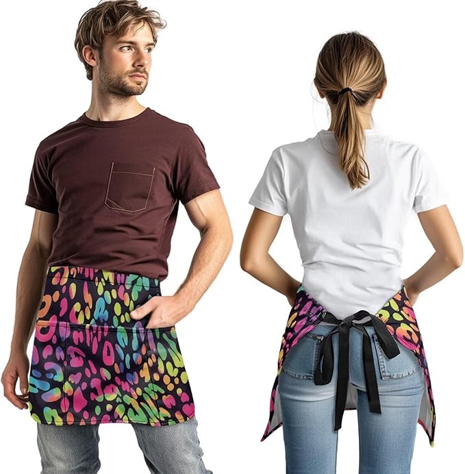 Server Waitress Waist Apron with 3 Pockets, Short Aprons for Servers,Waiter Apron For Waiter Accessories