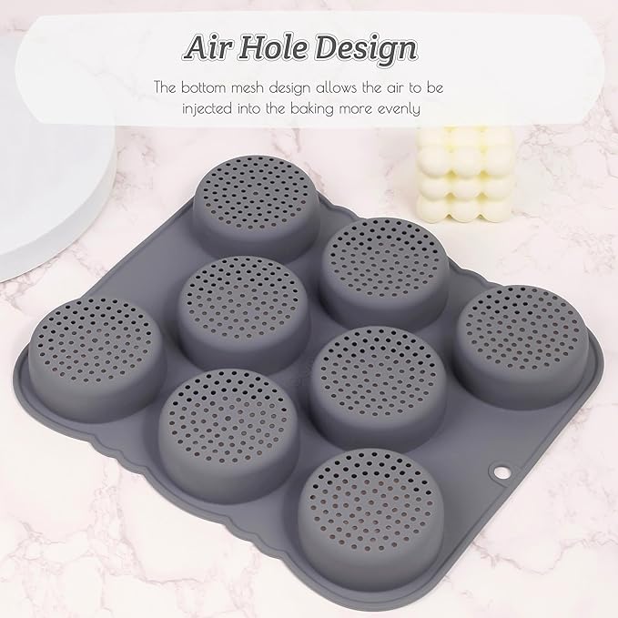 Hamburger Bun Pan, Non-Stick Food Grade Silicone Bread Loaf Pan, 8 Cavity Perforated Hamburger Bun Mold Bread pans for Homemade Bread Buns