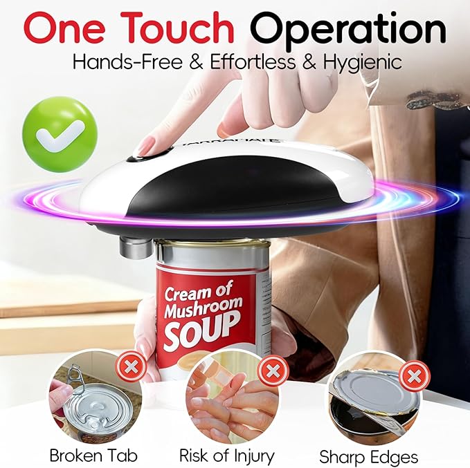 YARRAMATE Electric Can Opener, One Touch Rechargeable Automatic Can Openers for Kitchen Fits All Cans Sizes - Smooth Edge, Hands-Free for Seniors | With Storage Bag, Portable for Travel