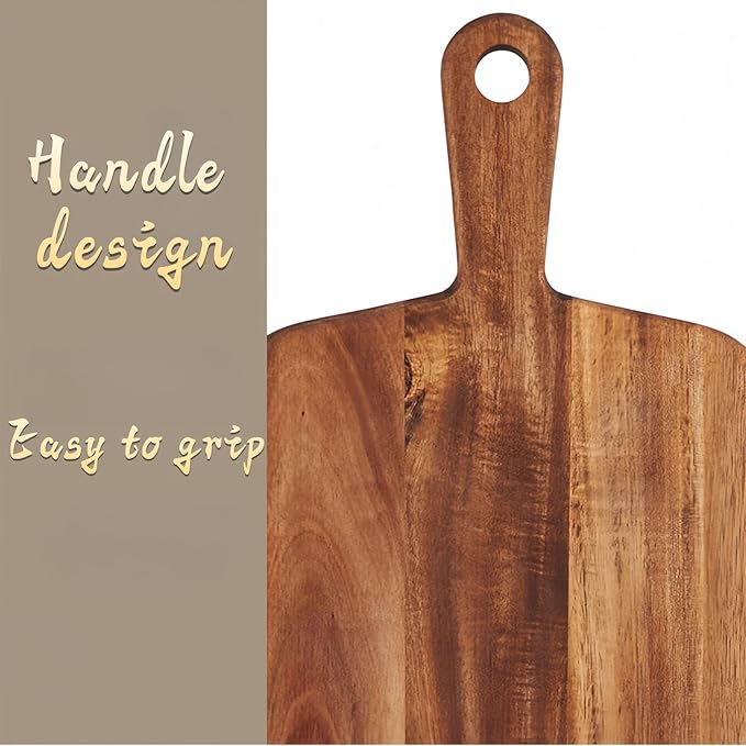 Acacia Wood Cutting Board with Handle - 14 x 7in, Wooden Chopping Board for Meat, Cheese, Bread, Fruits & Vegetables – Ideal Charcuterie & Serving Board, Durable Butcher Block