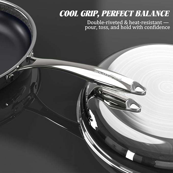 Hybrid Ceramic Nonstick Frying Pan 10", 3-Ply Stainless Steel Skillet, 2-Layer Coating, PFAS & PTFE Free Non Stick Frying Pan, 9H Hardness, Dishwasher Safe, Induction Compatible-Dark Gray