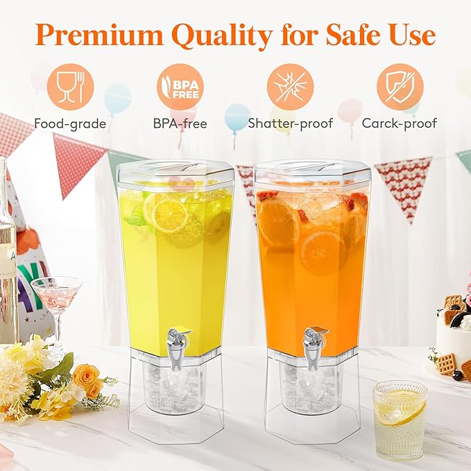 Lifewit 1 Gallon Drink Dispenser for Parties 4 Pcs, 4L Plastic Beverage Container with Stand for Juice/Tea/Soda & Lemonade, Clear Water Pitcher with Spigot for Mimosa Bar Hosting 39 x 16 cm/15x6"