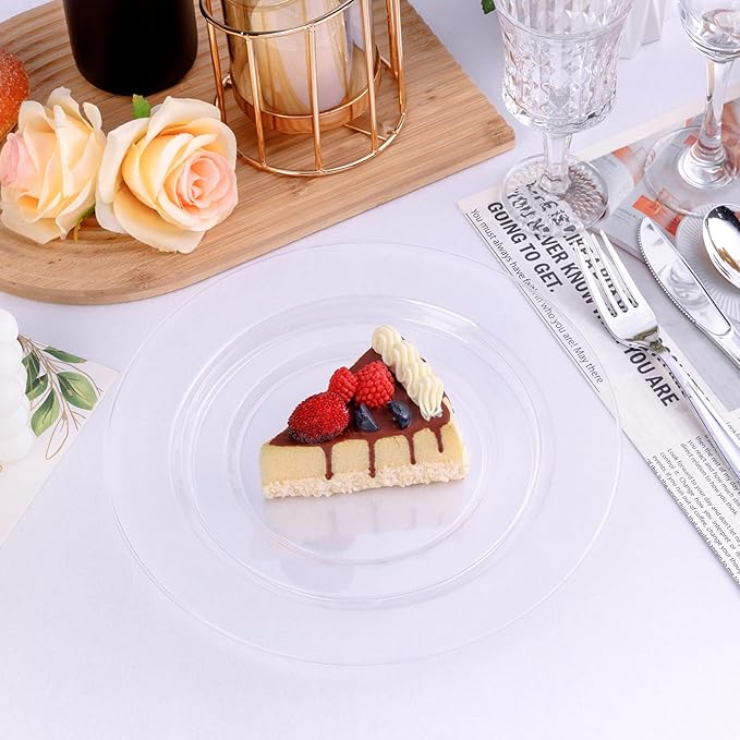 50PCS Clear Plastic Plates, Disposable Dinnerware for 25 Guests, Include 10.25 inch & 7.5 inch Dinner & Dessert Plates for Party, Wedding and Graduation