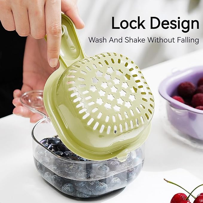 Small Fruit Colander,Fruit Rinser Strainer Container Dual-Layer Vegetable Cutting And Draining Basket,Watermelon Bowl With Strainer For Mini Berry And Tomato Grape Washer (Purple)