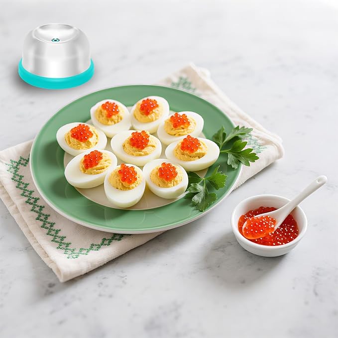 Egg Piercer for Boiling & Baking, Stainless Steel Egg Puncher with Spring-Loaded Needle & Non-Slip Base, Prevents Cracking for Perfect Hard/Soft Boiled Eggs, Eggshell Peeler Tool (Blue)