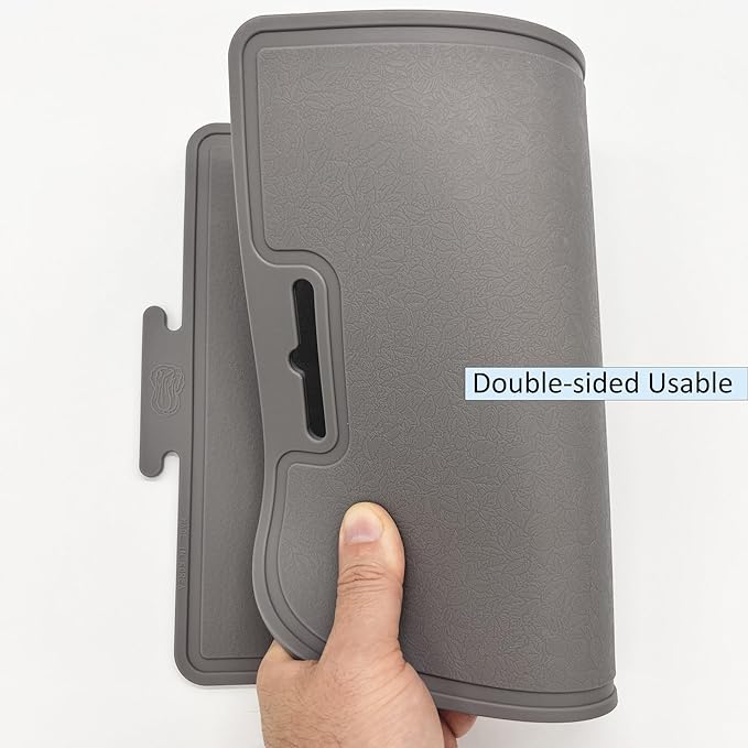 Korean Made Thick Silicone Double-Sided Usable Cutting Board 14.3" x 9.7" Foldable Design Drip Groove Grip Handle Dishwasher Safe Gray Color 1PCS Gift for Mom (Gray) Stocking Stuffer