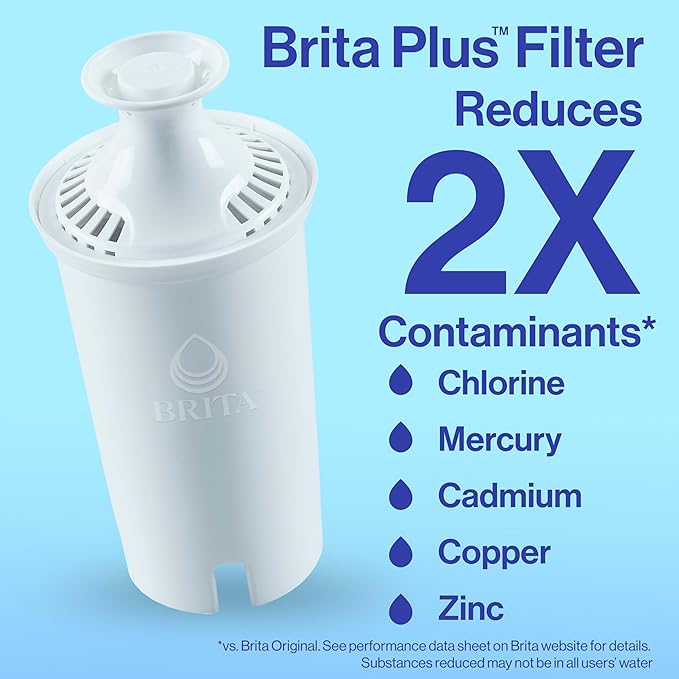 Brita Large 10 Cup Water Filter Pitcher, 1 BritaPlus Filter, Everyday, Stone Blue (Package May Vary)
