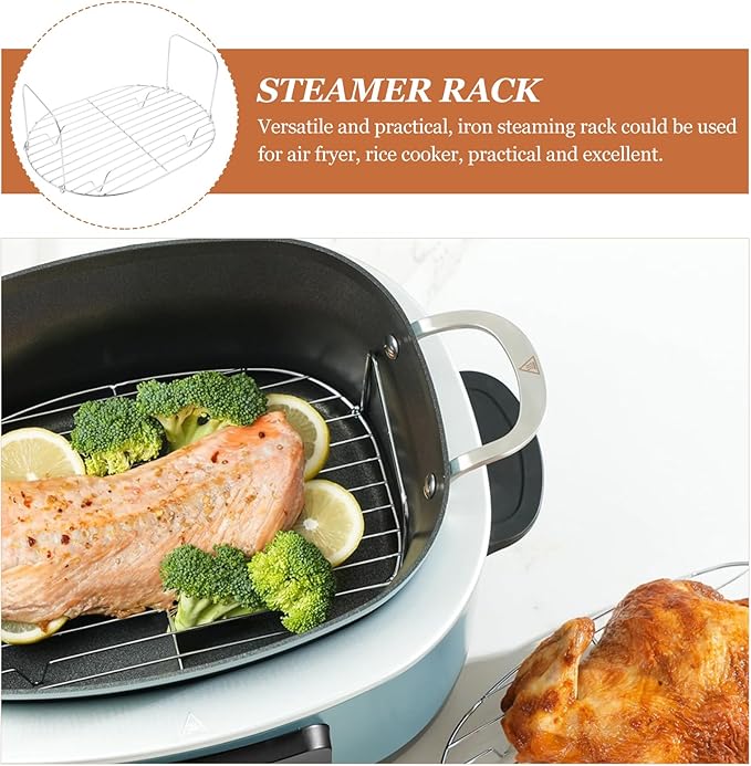 BESTOYARD Steamer Rack with Handle 11.02X7.87X5.11 Inch Stainless Steel Cooking Steaming Rack for Slow Cooker Air Fryer Roasting Cooling Kitchen Use