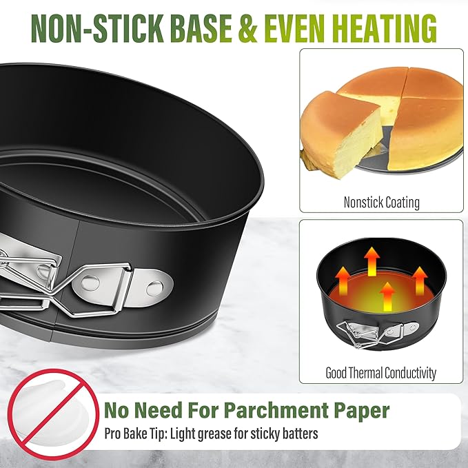 Vakoo Springform Pan - Nonstick, Leakproof Cheesecake Pan for Baking, Easy Release, No Parchment Paper Needed, 4 Inch, Set of 4