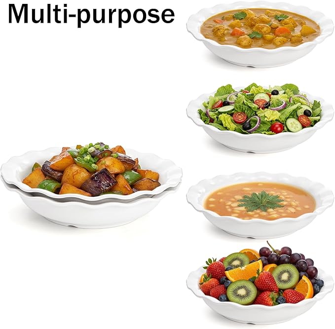 Fasmov 2 Pack Melamine Serving Bowls, 12inch Larger Salad Bowls, Lightweight and Unbreakable Mixing Bowl for Prepping and Serving Food, Dishwasher Safe, BPA Free, White