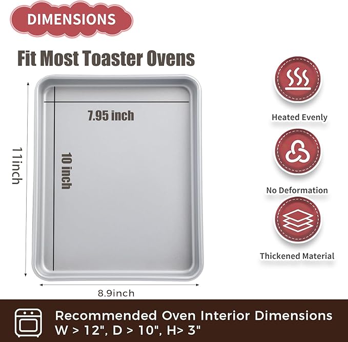 Toaster Oven Pans for Baking, 2-PACK 11-Inch Nonstick Baking Trays, 57% Thicker Cookie Sheet Pans Set, Dishwasher Safe and Heavy Duty Small Replacement Trays for Oven (Silver)