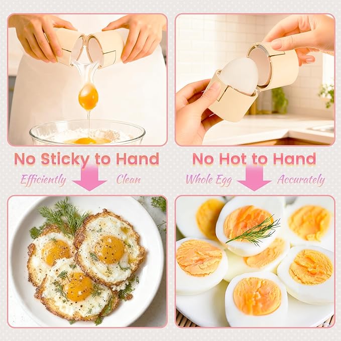 Upgraded 2 in 1 Egg Shell Opener, Hard Boiled Egg Peeler with Piercer, Cute Egg Cracker for Raw Eggs, Egg Separator for Home Kitchen Gadgets Tool (Beige）