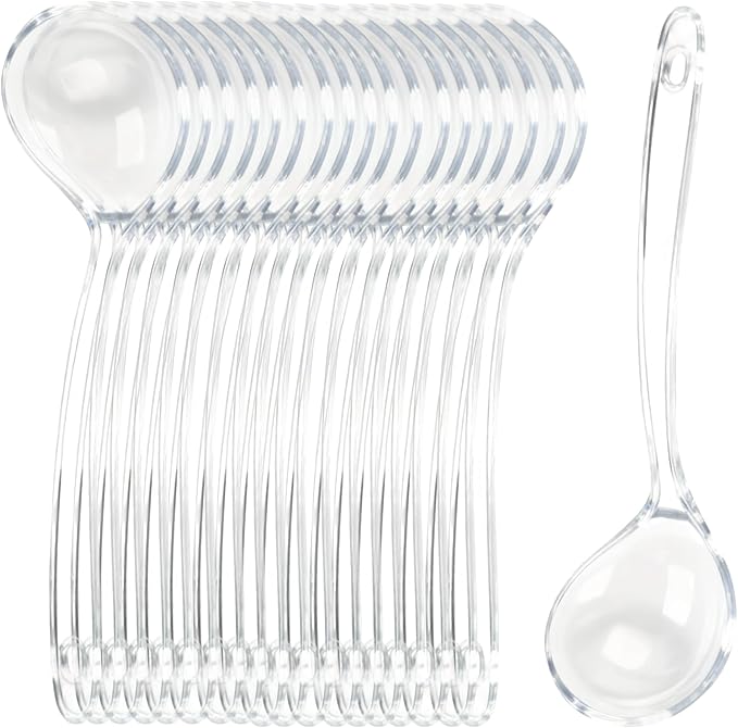Large Plastic Serving Spoons,Disposable Heavy Duty Serving Spoons,Long Handle Scoop Soup Rice Ladle for Party Catering Buffet Restaurant,20 Pieces (Clear)