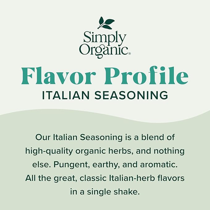 Simply Organic Italian Seasoning, 0.95 Ounce, Organic Herbs, Oregano, Majoram, Thyme, Rosemary, Basil, Sage, Kosher, NonGMO