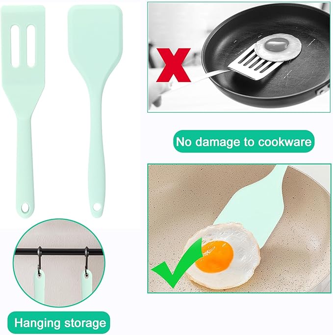 （2 Pack） Heat-Resistant Flexible Silicone Spatula for Baking, Cooking, Small Silicone Spatula Kitchen Utensils for Cookies & Brownies, Mini Rubber Spatulas for Nonstick Cookware (Green)