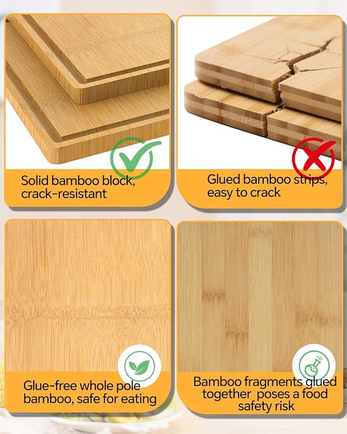 Double-Sided Titanium & Bamboo Cutting Board, Non-Slip Kitchen Board with Handle for Meat, Veggies, Fruit & Everyday Prep, Easy to Clean (16×11)