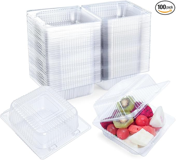100 Count Clear Plastic Containers with Lids for Food, Thickened Disposable Sandwich Containers Clamshell Boxes for Cake Slice, Dessert, Hamburger, Salad, Pastry, Fruits, Takeout Tray