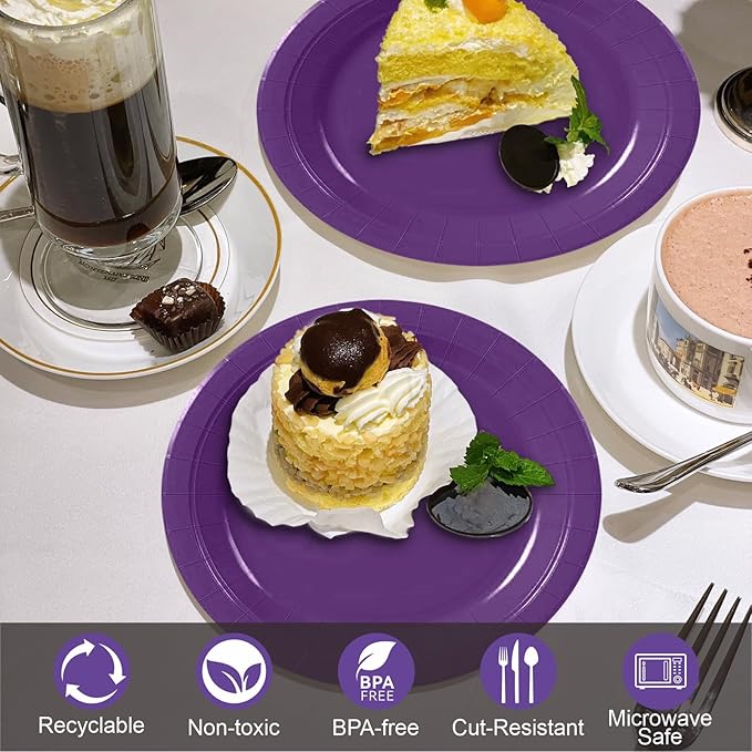 40Pcs Disposable Paper Plates Purple,Including 20pcs 9" and 20pcs 7" Plates,Strong and Sturdy Disposable Plates for Party, Dinner, Holiday, Picnic,Birthday Party, Dinner Table, Wedding