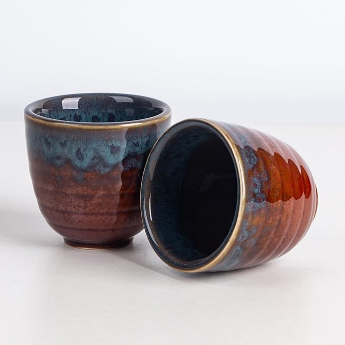 Ceramic Japanese Tea Cups, 5 oz Tea Cup, Asian Teacup, Teacups, Set of 2 (Peacock Tail, 2 pcs)