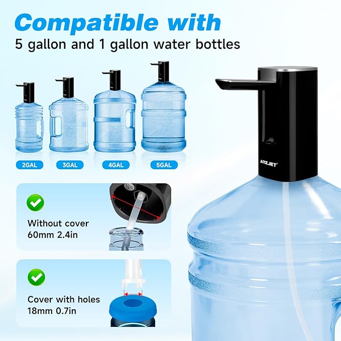 Water Dispenser for 5 Gallon Bottle with Digital Display, 4 Dispense Modes, Portable USB Charging Electric Water Pump, Foldable Spout, Food-Grade Water Jug Pump for Home, Office, RV, Campin-Rose Gold