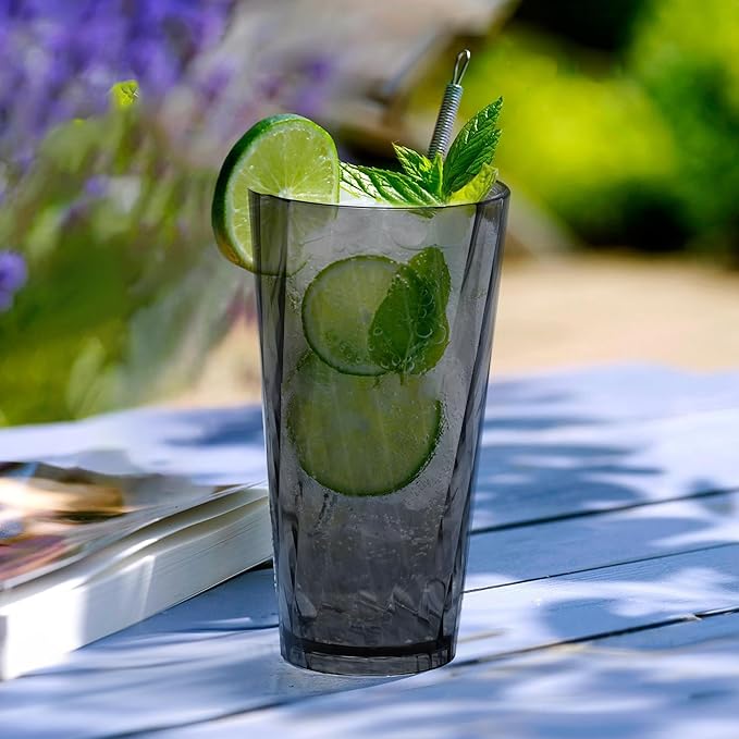 Unbreakable Plastic Drinking Glasses,Set of 6, Shatterproof Drinking Cups, Plastic glass cups,20ozplastic Tumbler Cups, Dishwasher Safe (Grey 20oz)