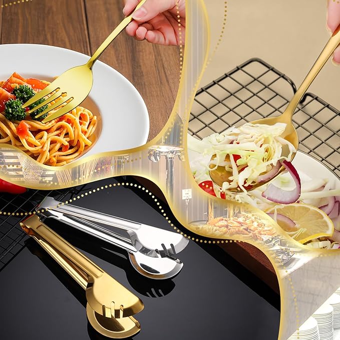 24pcs Serving Utensils Set, Large Stainless Steel Serving Utensils - Durable for Buffets, Dinner Parties, Weddings and Restaurants (GOLD)