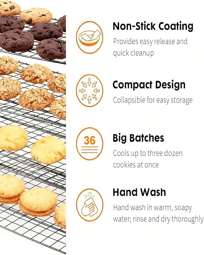 Cooling Racks For Cooking And Baking, 2/3/4-Tier Collapsible Cookie Cooling Rack With Adjustable 3 Setting Design Stackable Roasting Cooking Drying Wire Cooling Rack For Cookies Bread Baking