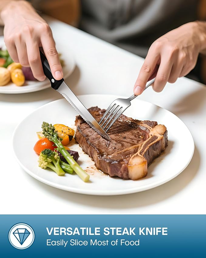 Stapava 48-Piece Silverware Set with Steak Knives, Food-Grade Stainless Steel Flatware Set for 8 Mirror Polished Cutlery Utensil Sets Include Forks Spoons and Knives Set Dishwasher Safe