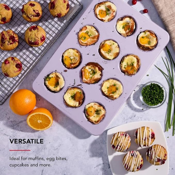 KitchenAid 12-Cup Nonstick Swiss Engineered Aluminized Steel Muffin Pan, Dishwasher Safe, Wildflower