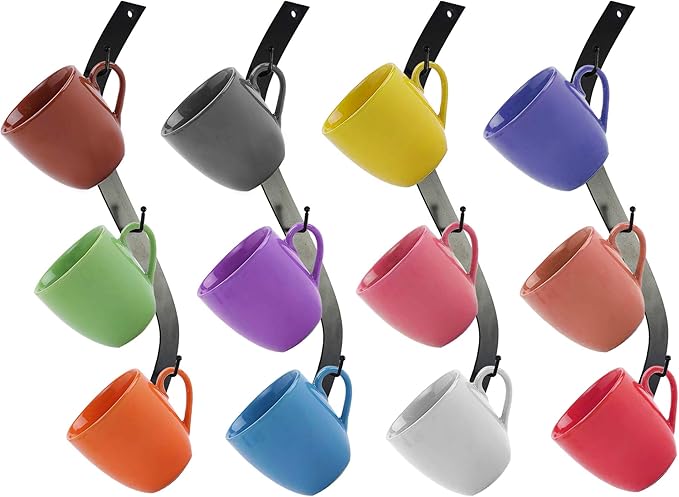 Coffee Mug Wall Rack - Metal Mug Racks for Wall - Unique S Curve Design - Coffee Cup Hanging Holder - Teacup and Mason Jar Hanger Display Holder