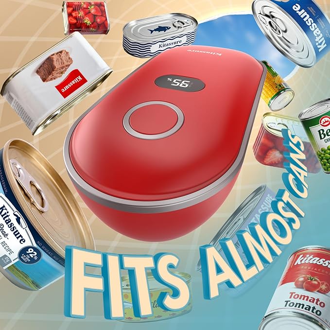 Handsfree One-Touch Rechargeable Electric Can Opener Easy Flex Side Cut All Can Sizes with LED Display and Smooth Edge Safety for Arthritis & Seniors, Auto Kitchen Gadget (Red)