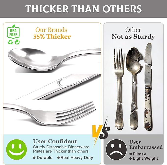 306 Count Heavy Duty Silver Plastic Silverware - 102 Forks, 102 Knives, 102 Spoons Disposable Plastic Utensils Set Plastic Flatware Bulk Cutlery Sets for Holiday Party Dinner Wedding Gathering