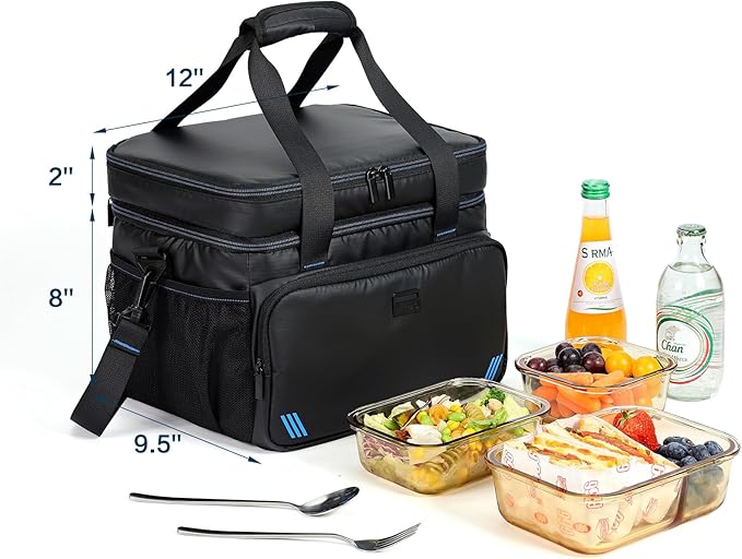 ZEEMO Soft Cooler Bag, Insulated Lunch Box, 19 L Ice Chest, Double Leakproof Layers, Waterproof and Collapsible Case for Work Outdoor Trip, Large Size, Black