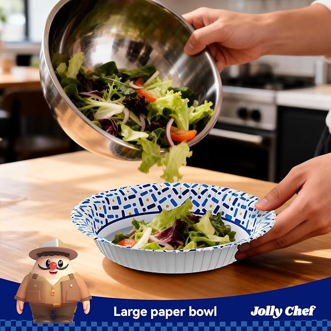 JOLLY CHEF 20 oz Paper Bowls, 200 Count Large Disposable Bowls Bulk for Breakfast, Lunch, and Dinner Perfect for Picnic, Daily use and Party