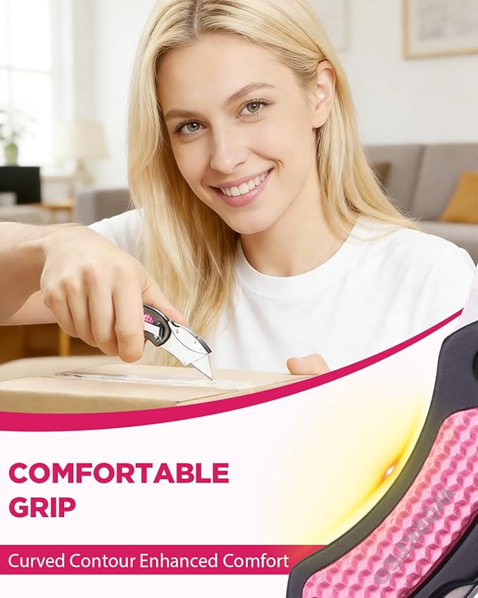 WORKPRO 3-Pack Folding Utility Knife, Pink Box Cutter Quick Change Blade Razor Knife, Back-lock Mechanism with 10-piece Extra Blades, Pink Ribbon