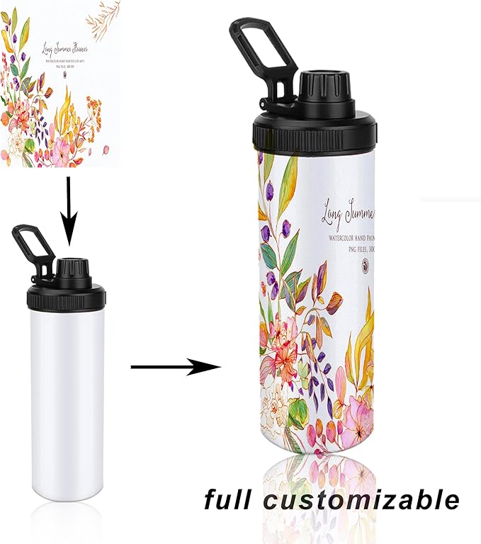 20oz sublimation sport tumblers blanks with two lids ，flat edge sublimation tumblers，double wall stainless steel insulted cup，for Heat Transfer, White (8, with spout lid)