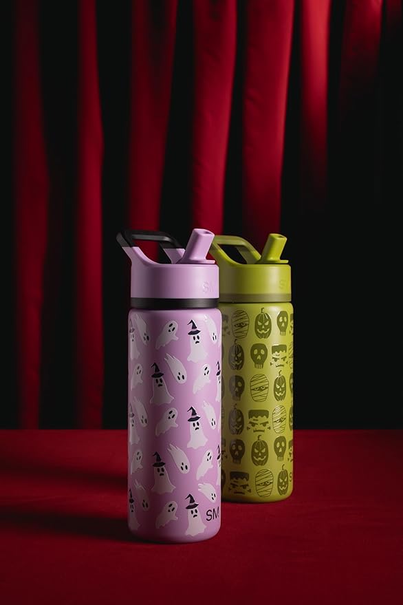 Simple Modern Halloween Kids Summit Water Bottle with Straw Lid | 18oz Stainless Steel Cup Insulated Tumbler for Boys, Girls, School | Witchy Ghosts