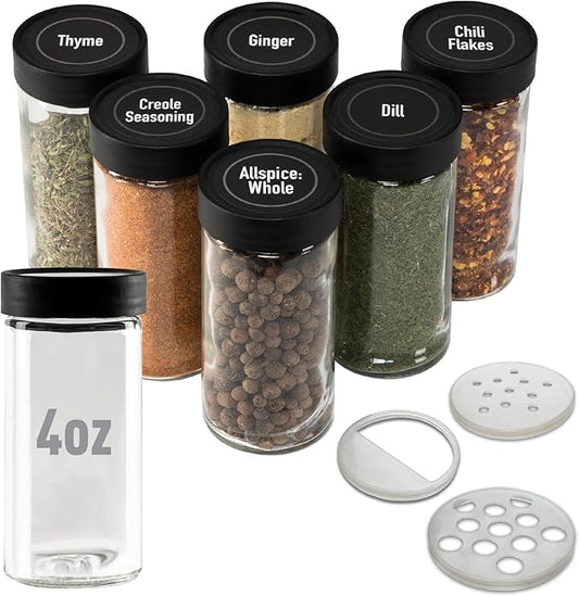 AllSpice 4" Glass Spice Jars 4 fluid ounces- 6 Pack