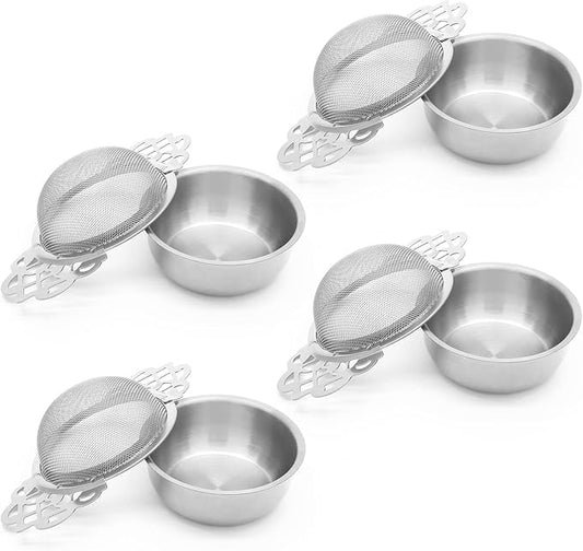 4 Pack Tea Strainer Bowl, Stainless Steel Loose Leaf Tea Filter for 2.5-4 Inch Cup Mouth, Silver