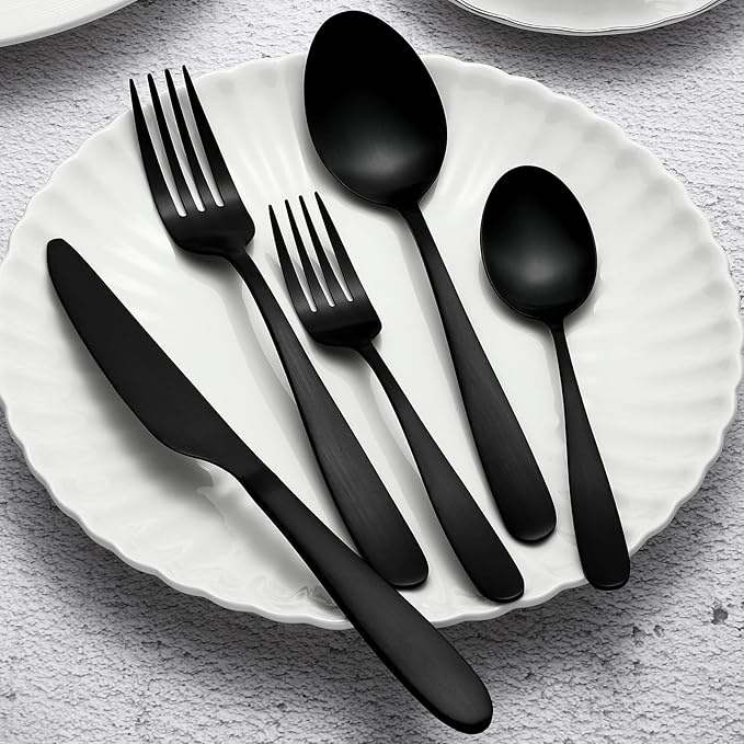 Matte Black Silverware Set for 8, 40 Pieces Black Flatware Set, Stainless Steel Tableware Cutlery Set Include Fork Spoon Knife, Kitchen Utensil Sets for Home and Restaurant