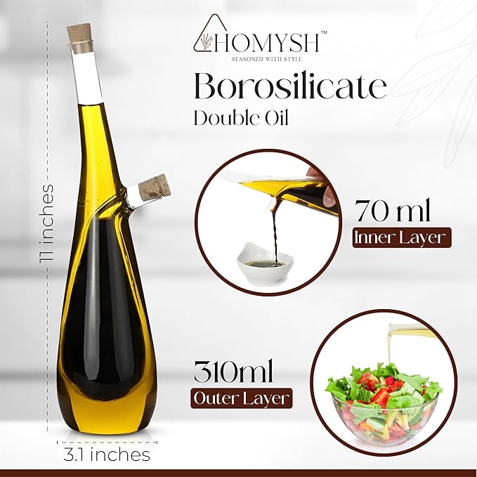 Oil and Vinegar Premium Dispenser, Beautiful and Elegant Olive Oil Dispenser Set for Your kitchen, Glass Bottle for Salad Dressing and Cooking, 13 Oz