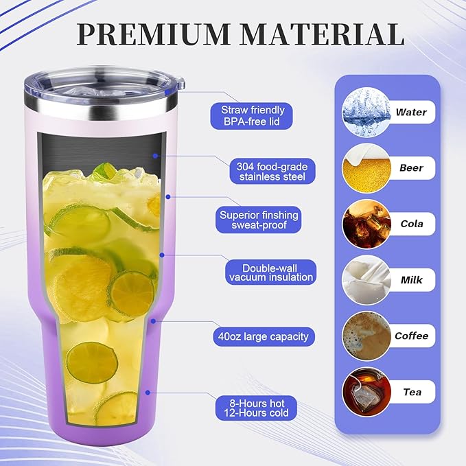 40 oz Tumbler with Lids and Straws Double Wall Vacuum Insulated Tumbler Cup,Stainless Steel Leak-proof Thermal Tumbler Powder Coated Travel Coffee Mug for Cold and Hot Drinks,Gardient Purple