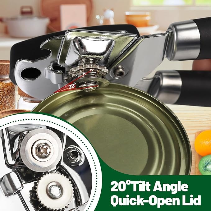 Can Opener Multifunction Manual Can Opener Features Black Stainless Steel Construction Open Can Beer Bottle for Daily Kitchen Use Seniors and Arthritis Hands