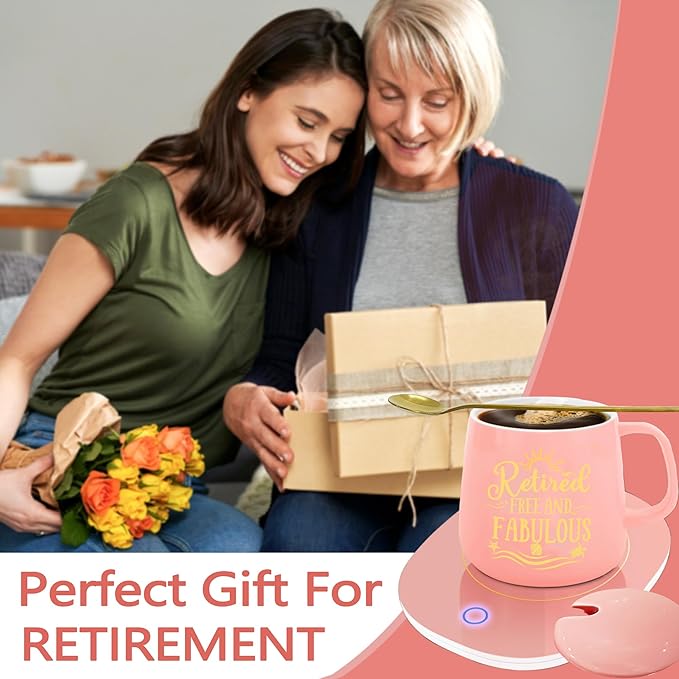Retirement Gift for Woman, Retirement Gifts Coffee Mug Warmer & Retired Mug, Auto Shut Off Smart Warmer Coaster, Smart Electric Beverage Warmer for Coffee, Tea