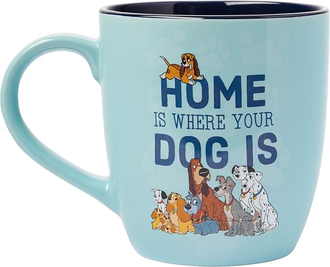 Silver Buffalo Disney Classics Dogs Home Is Where Your Dog Is Featuring 101 Dalmatians, Lady and the Tramp, The Fox and the Hound, and Oliver & Company Ceramic Mug, 18 Ounces